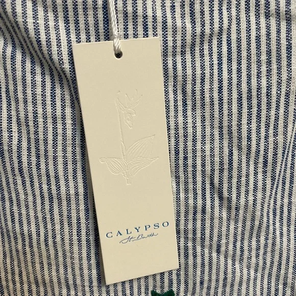 LARGE Calypso St. Barth Linen Blend Striped with Lemons Sleeveless Casual Dress - Picture 5 of 6